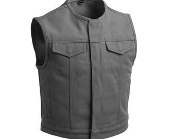 Chaleco de lona para motociclista Lowside para hombre (gris) chaleco de motociclista para hombre, chaleco de lona para motociclista, chaleco de motociclista para hombre, chaleco de club de motociclistas, chaleco de motociclista vintage