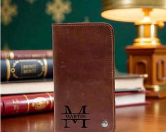 Custom Leather Trucker Wallet with Chain, Personalized Gift for Men