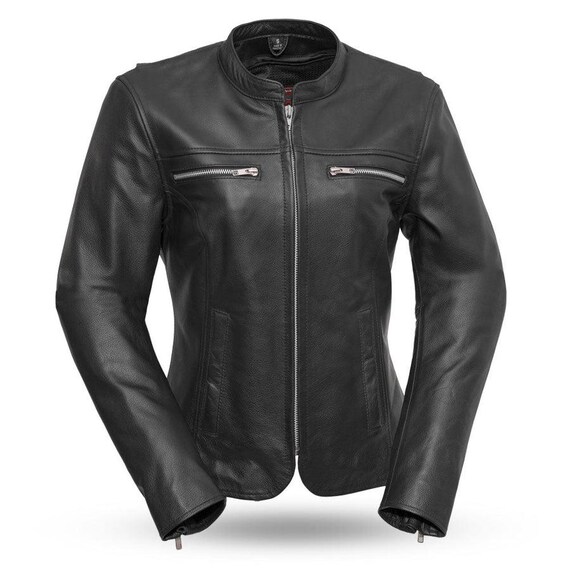 Women's Cowhide Leather  Jacket - Lightweight Moto Biker Coat, womens leather jacket, women's motorcycle jacket, cafe racer jacket women