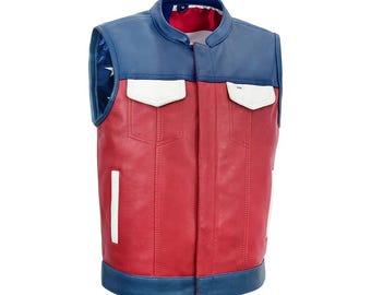 Chaleco de cuero para motociclista Patriot Rebel para hombre