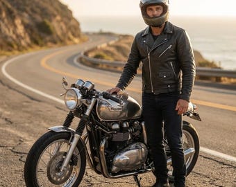 Chaqueta de cuero para motociclista Superstar para hombre / Abrigo de motociclista estilo invierno, chaqueta de cuero de vaca para moto / Regalo de Navidad para él, equipo de motociclista para hombre