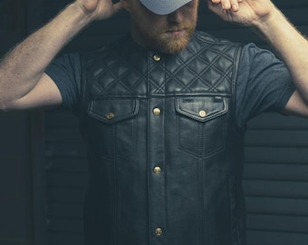 Men's Leather Motorcycle Vest: 12 Gauge Biker Club Style, leather vest, mens leather vest, motorcycle leather vest, biker vest, riding vest