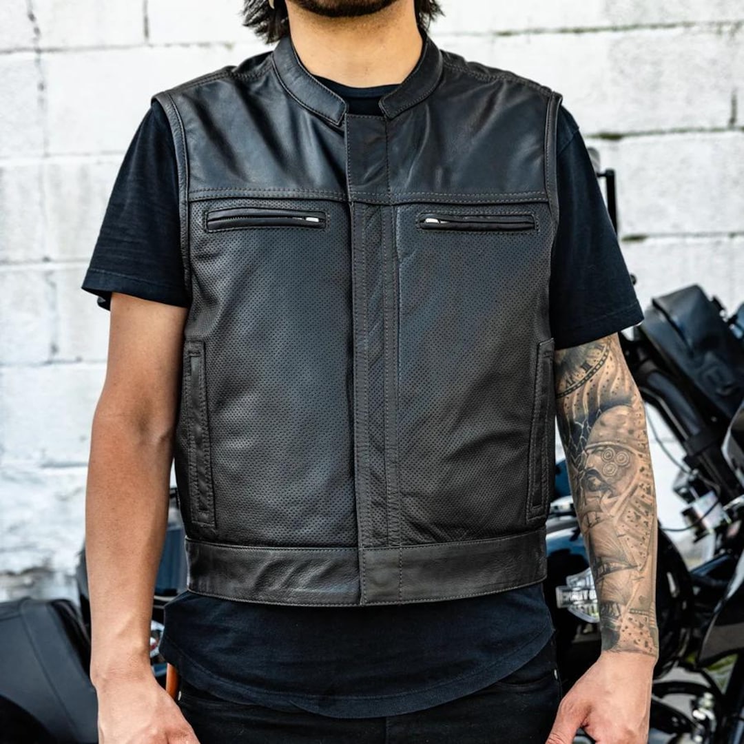 Lowrider Perforated Men's Leather Vest - Etsy