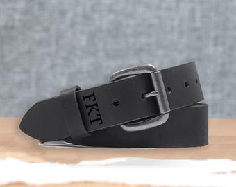 Custom Engraved Charcoal Leather Belt: Buffalo Vegetable Tan,Winter Gift for Him, Christmas Gift, Thanksgiving and New Year Gifts
