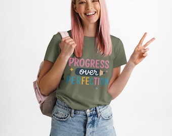 Progress Over Perfection Unisex Softstyle T-Shirt | Inspirational Tee, Motivational Clothing, Gift for Students, Casual Wear