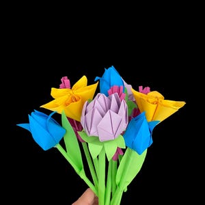 Colorful Origami Flower Bouquet – Handmade Paper Blossoms for Gifting & Decoration