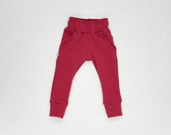 Kids Organic Cotton Joggers in Maroon |  Handmade