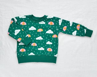Kids Organic Cotton Happy Rain Sweater in Pink  |  Handmade