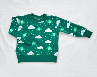 Kids Organic Cotton Happy Rain Sweater in Green  |  Handmade