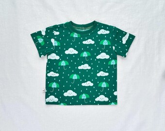 Kids Organic Cotton Happy Rain Short Sleeve Tee in Green  |  Handmade