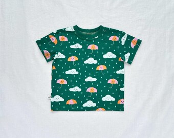 Kids Organic Cotton Happy Rain Short Sleeve Tee in Pink  |  Handmade