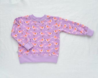 Kids Organic Cotton Birds Sweater in Lavender  |  Handmade