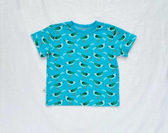 Kids Organic Cotton Birds Short Sleeve Tee in Sky  |  Handmade