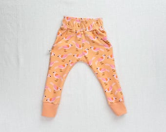 Kids Organic Cotton Birds Joggers in Peach  |  Handmade