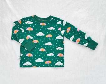 Kids Organic Cotton Happy Rain Long Sleeve Tee in Pink  |  Handmade