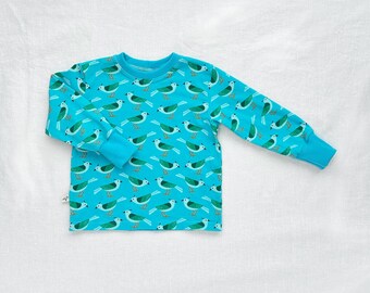 Kids Organic Cotton Birds Long Sleeve Tee in Sky  |  Handmade