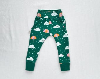 Kids Organic Cotton Happy Rain Joggers in Pink  |  Handmade