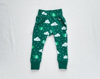 Kids Organic Cotton Happy Rain Joggers in Green  |  Handmade