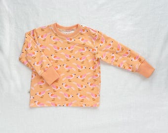 Kids Organic Cotton Birds Long Sleeve Tee in Peach  |  Handmade