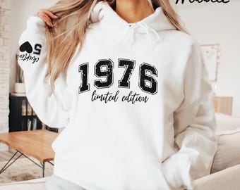 Custom 1976 Retro Birthday Hoodie, 50th Birthday Gift for Women, Born 1976 Sweater