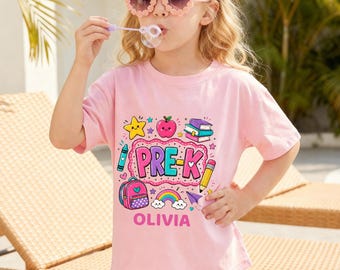 Personalized Girls Cute Pre-K Back To School Shirt, Pencil, First Day of School Tee, Custom Kids T-Shirt