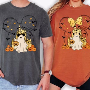 Comfort Colors® Mickey and Minnie Halloween Shirt, Disney Couple Halloween Tee, Disney Magical Castle Halloween Shirt, Halloween Pumpkin Tee