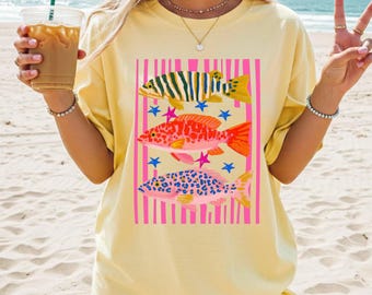 Comfort Colors® Colorful Maximalist Tropical Fish Trio T-Shirt