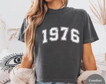 Comfort Colors® Custom 50th Birthday Boxy Tee, 1976 Birthday Shirt, Personalized Year Tee, Fifty Birthday Gifts, Cropped Birth Year Gift
