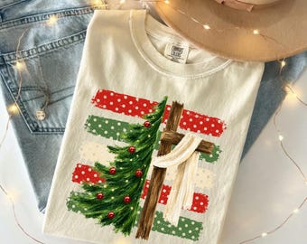 Comfort Colors® Christmas Tree Cross Shirt, Jesus Is the Reason for the Season Tee