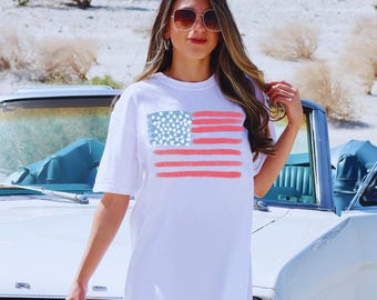 Retro American Flag Shirt, 4th of July Comfort Colors Tee