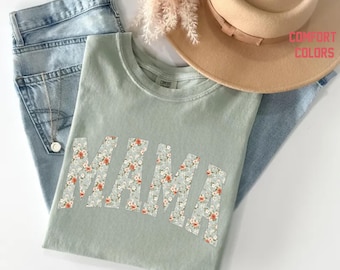 Comfort Colors® Boho Floral Mama Shirt Mothers Day Gift Trendy Mom Spring Tee Cute Gift for Mom Oversized Shirt for Women Flowers Mama Shirt