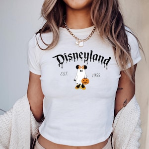 Disneyland Halloween Baby Tee, Minnie Halloween Tee, Disney Trip Halloween Women Shirt, Gift for Halloween, Y2K 90s style Halloween Baby Tee