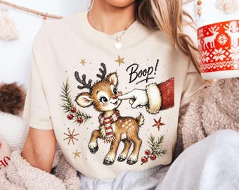 Comfort Colors Christmas Boop Shirt, Reindeer Santa Tee, Merry Xmas Festive Season Gift