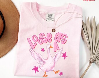 Comfort Colors Loose As A Goose T-Shirt, Funny Goose Tee, Girly Trendy Striped Shirt, Funny Retro Shirt, Chaotic Animal Shirt Graphic Tee