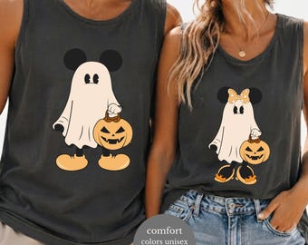 Retro Mickey Minnie Halloween Tank Tops, Spooky Season Ghost Couple Tee, Disney Halloween Matching Tshirt