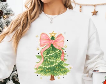 Coquette Christmas Tree Sweatshirt, Faux Glitter, Christmas Girls Colorful Tree Sweater, Christmas Girls Sweater,Brushstroke Christmas Tree