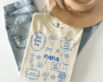 Comfort Colors® Personalized Floral Nana Shirt with Kid Names, Mothers Day Gift, Custom Floral Mama, Nana, Grandma Shirt