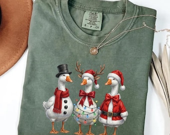 Vintage Christmas Goose Comfort Colors® T-Shirt: Funny Retro Christmas Tee