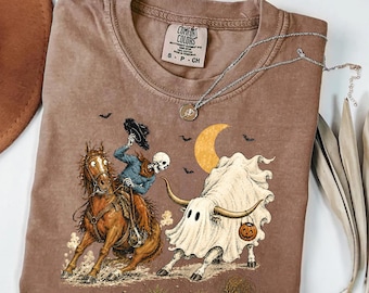 Comfort Colors Cowboy Ghost Shirt, Western Halloween Tee, Skeleton Cowboy Shirt