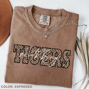 Comfort Colors® Custom Team Name Shirt Leopard Print Mascot Shirt, School Mascot, College Sports Mom Gift, Baseball, Football Team Name Tee