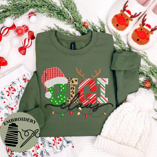 Embroidered Gigi Claus Sweatshirt, Personalized Gigi Sweatshirt, Christmas Gift Gigi Sweatshirt, Gigi Gifts