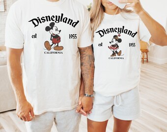 Disneyland Retro Minnie Mickey Mouse Couple Matching Shirt, Comfort Colors Vintage Disneyland Est. 1955 California Family Trip Tshirt