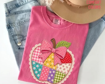 Comfort Colors® Patchwork Teacher Shirt, Spring Apple T-Shirt, Back to School Tee