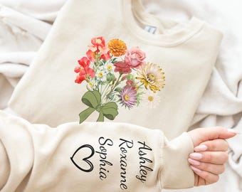 Custom Birth Month Flower Bouquet Sweatshirt Personalized Mom Sweatshirt Custom Birthday Gift for Grandma Plant Mama Sweater Christmas Gift