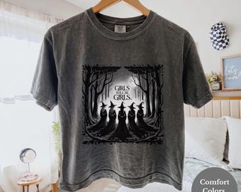 Girls Will Be Girls Witch Boxy Tee, Vintage Coven Comfort Colors Feminist Halloween Tee