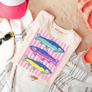 Comfort Colors Preppy Fish Striped Trout Graphic Tee, Coastal Summer Beach Shirt
