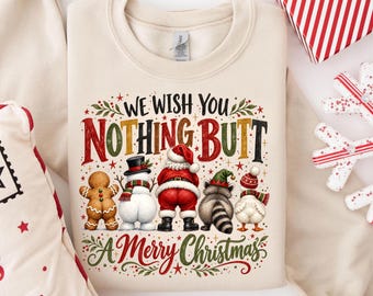 Funny Christmas Sweatshirt We Wish You Nothing Butt Merry Christmas, Family Christmas Holiday Tee Gift, Santa Snowman Hoodie