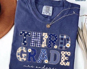 Third Grade Comfort Colors® Shirt 3rd Grade Dream Team Teacher Tee Custom School Name Matching Group T-Shirt Faux Patchwork Back to School