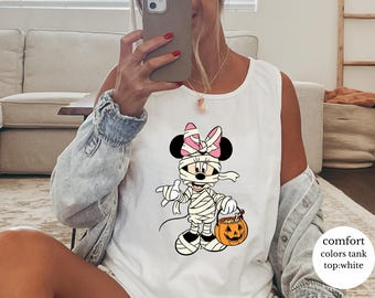 Comfort Colors® Minne Mummy Tank Top, Minnie Mummy Tank Top, Minnie Halloween Tee,Disney Halloween Gift Tank Top,Minnie Mouse Halloween Tank
