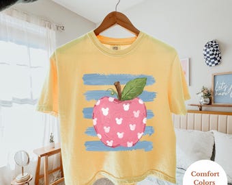 Comfort Colors® Teacher Apple Minnie Boxy Tee, Teacher Appreciation Tee, Back To School Teacher Disney Crop Top, Apple Graphic Tee